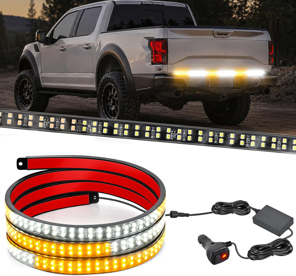 Nilight 48-Inch Amber White LED Truck Tailgate Strobe Light Strip