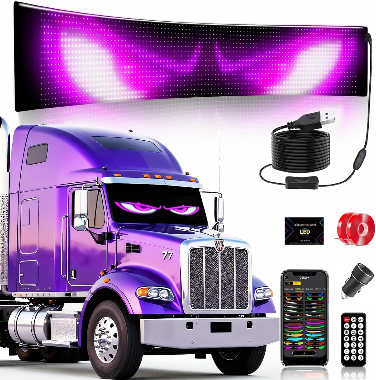 Swivelife 52.4-Inch LED Devil Eyes Windshield Display, App & Remote Control