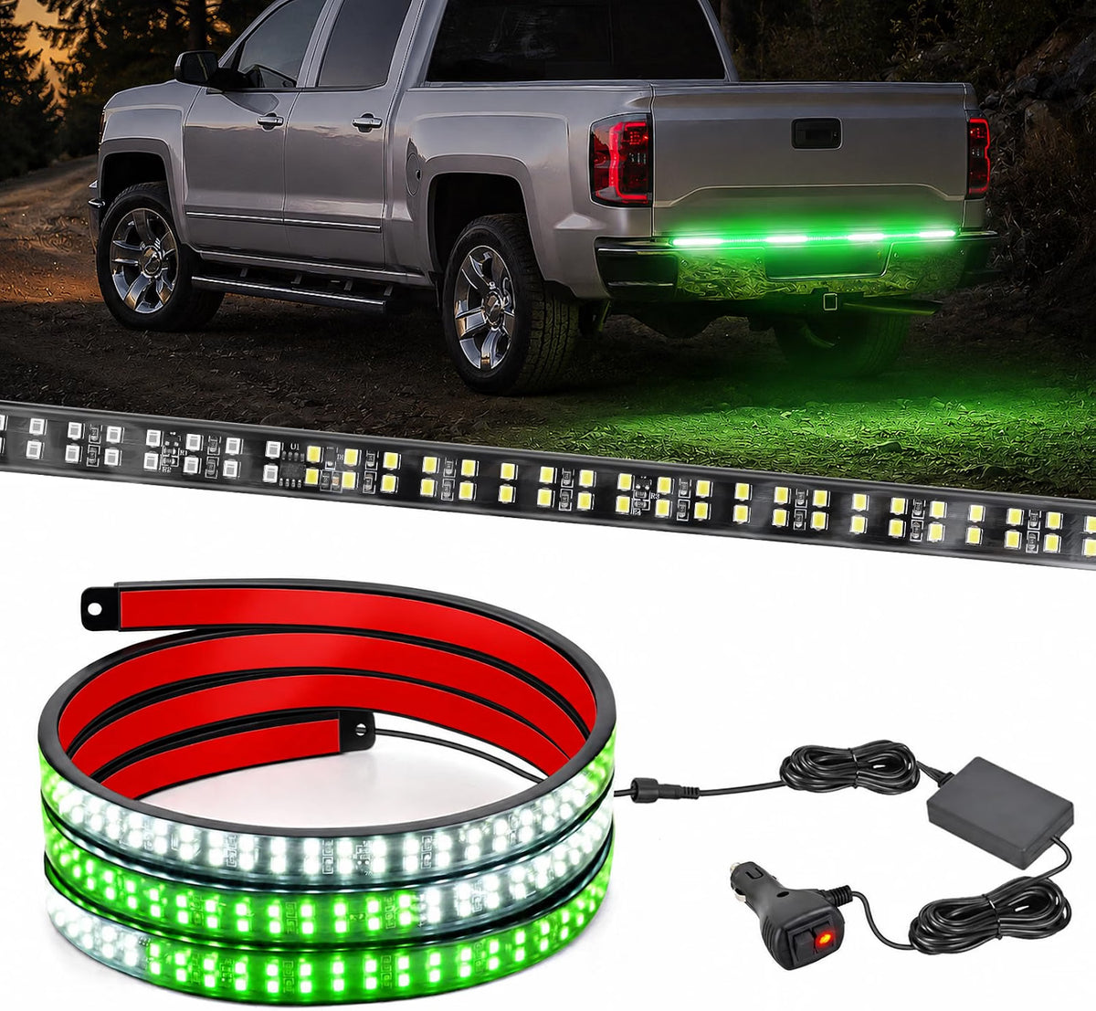 Nilight 48-Inch Green White LED Truck Tailgate Strobe Light Strip