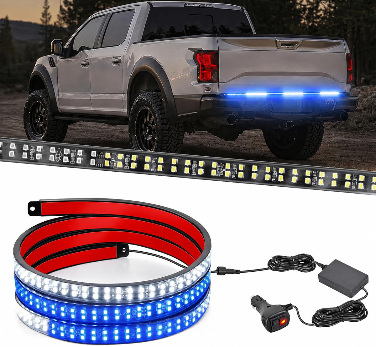 Nilight 48-Inch Blue White LED Truck Tailgate Strobe Light Strip