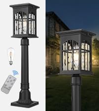 Outdoor Solar Post Lights with Pier Mount Base, Dusk to Dawn Aluminum Solar Pole Light with Remote Waterproof, Auto On/Off Fence Deck Post Lighting for Pathway Garden Walkway Street