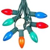 25 Foot C9 Multi Ceramic Christmas Lights Set - Indoor/Outdoor Christmas Light String - Christmas Tree Lights – Opaque Christmas Bulbs - Roofline Light String – Outdoor String Lights - Green Wire