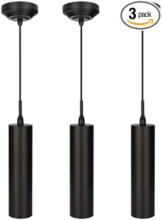 DAKASON Black Pendant Light, LED Modern Pendant Light Fixture for Kitchen Island, Adjustable Rope Hanging Ceiling Lamp for Dining Room, Bar Restaurant, Living Room, Hallway (3Pack)