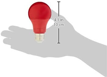 Amazon Basics A19 Red Color Party LED Light Bulbs, 60W Equivalent, 9W Energy Efficient, E26 Standard Base, Non-Dimmable, 10,000 Hour Lifetime, 2-Pack
