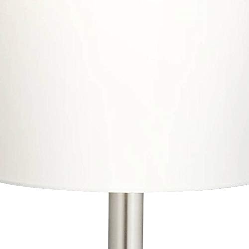 Possini Euro Design Modern Mid Century Modern Droplet-Shaped Floor Lamp 62" Tall Brushed Nickel Silver Metal Cotton Blend Cylinder Drum Shade Decor for Living Room Reading House Bedroom Home