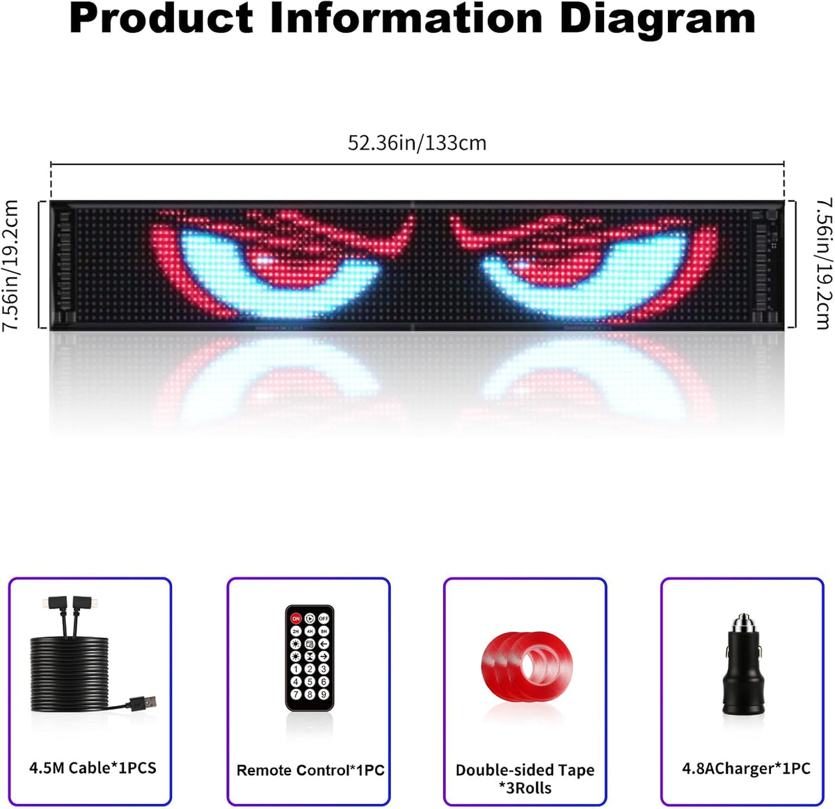 Swivelife 52.4-Inch LED Devil Eyes Windshield Display, App & Remote Control
