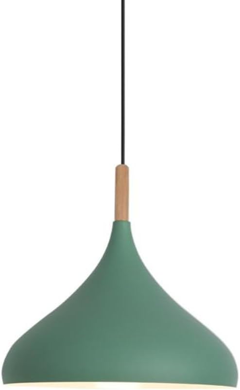 Creative Colorful Wood Metal Pendant Light, Nordic Modern Hanging Light Fixture, Single Rustic Farmhouse Pendant Lamp, Simple Retro Pendant Lighting for Kitchen Island Dining Table (Green,9.4in)