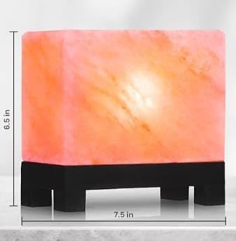 Himalayan Pink Salt Lamp 6.5 x 7.5 x 4 Inches – Natural Rectangular Crystal Rock Salt Lamp with Wooden Base, Dimmer Switch & 2 Bulbs – Soothing Amber Night Light for Home & Office