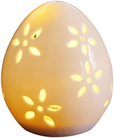 Easter Egg White Egg LED Lights Lamp for Party Favors, Procelain Egg with Flower Hollowed Easter Home Decor Table Centerpiece Mantels Rabbit Bunny Accessories Ornament
