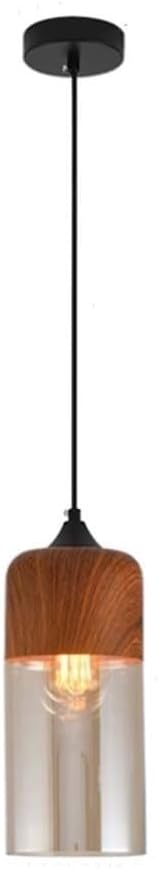 Walnut Pendant Light for Kitchen Over Sink Japanese Style Height Adjustable Glass Hanging Lamp Modern Hanging Lamp with Vintage Wood Grain Pendant Chandelier for Bedroom Dining Room Hallway(A