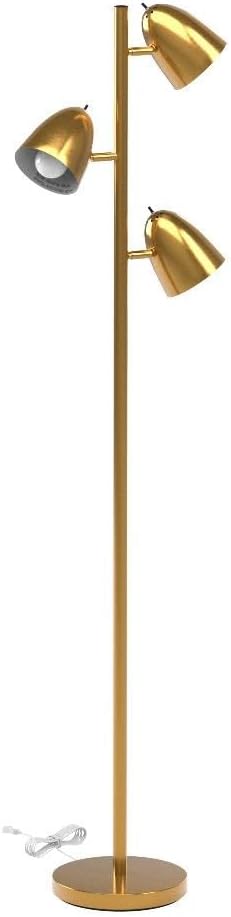 Brightech Jacob LED Standing Lamp, Modern Bright Floor Lamps for Living Rooms & Bedrooms, Tall LED Lighting Lamp with Adjustable 3 Light Tree – Antique Brass/Gold