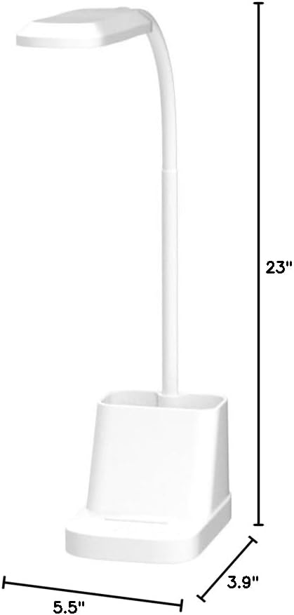 AXX White LED Desk Lamp with USB Charging Port, Flexible Gooseneck Table Light, 650LM, Phone Mount, Pen Holder, Timer Settings, Study Essentials for College Dorm Room Home Office Bedroom