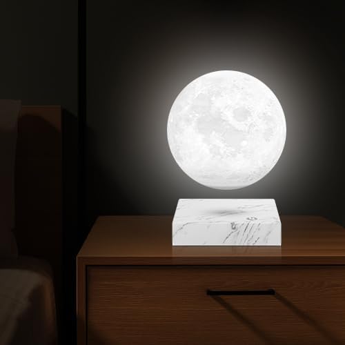 VGAzer Moon Lamp 3D Printing Magnetic Levitating Moon Light Lamps for Home、Office Decor, Creative Gift-6 Inch,Has 16 Colors 20 Modes (Square Marble)