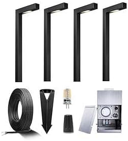 Gardenreet 12V Brass Landscape Black Path Lighting Kit (4 Pack Path Lights) with 75W Low Voltage Transformer and 100 Feet Cable and 20Pack Wire Connectors for Outdoor House Garden Patio Walkway