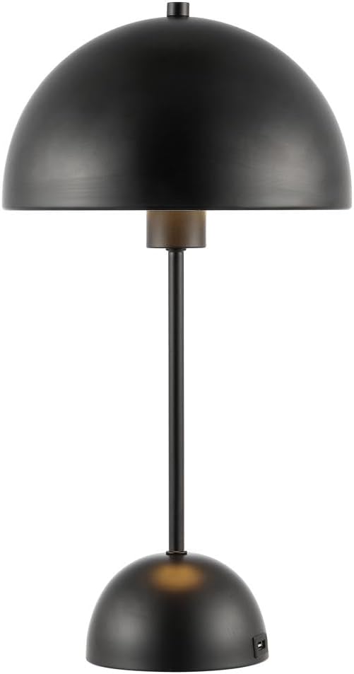 SAFAVIEH Lighting Collection Ixora Black Dome 18-inch Mushroom Table Lamp with USB Charging Port, Ideal for Living Room, Bedroom, Nightstand, Home Office, Dorm (LED Bulb Included)