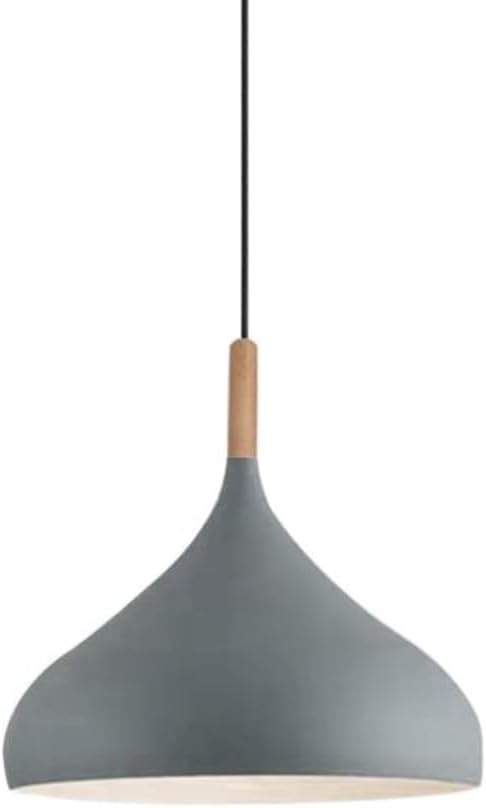 Creative Colorful Wood Metal Pendant Light, Nordic Modern Hanging Light Fixture, Single Rustic Farmhouse Pendant Lamp, Simple Retro Pendant Lighting for Kitchen Island Dining Table (Gray,16.5in)