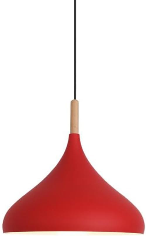 Creative Colorful Wood Metal Pendant Light, Nordic Modern Hanging Light Fixture, Single Rustic Farmhouse Pendant Lamp, Simple Retro Pendant Lighting for Kitchen Island Dining Table (Red,16.5in)