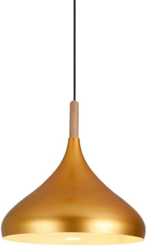 Creative Colorful Wood Metal Pendant Light, Nordic Modern Hanging Light Fixture, Single Rustic Farmhouse Pendant Lamp, Simple Retro Pendant Lighting for Kitchen Island Dining Table (Gold,16.5in)