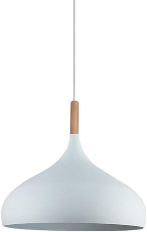 Creative Colorful Wood Metal Pendant Light, Nordic Modern Hanging Light Fixture, Single Rustic Farmhouse Pendant Lamp, Simple Retro Pendant Lighting for Kitchen Island Dining Table (White,16.5in)