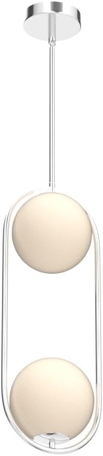 SeeU Chrome Pendant Lighting Mid Century Pendant Light Fixture Hanging Lighting Fixture with White Globe Glass Lampshade Pendant Chandelier for Kitchen Island Dining Room Bedroom