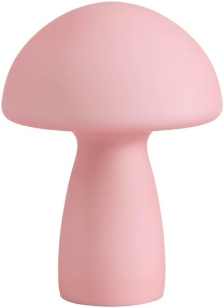 Urban Lifestyle Frosted Pink Mushroom Lamp,12" Glass Novelty Table Light, Plug-in Retro Decor for Bedroom, Living Room, Dorm