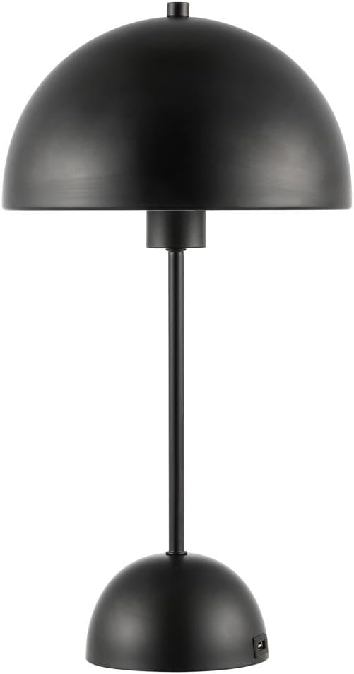 SAFAVIEH Lighting Collection Ixora Black Dome 18-inch Mushroom Table Lamp with USB Charging Port, Ideal for Living Room, Bedroom, Nightstand, Home Office, Dorm (LED Bulb Included)