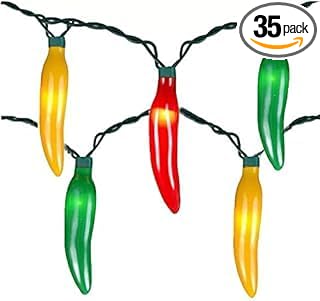 Red Green and Yellow Chili Pepper String Lights, 13.6Ft Multicolor Christmas Decorations Lights with 35 Hot Chili Pepper Bulbs, Warm White Chili Pepper Lights for Kitchen Patio Garden Cinco de Mayo