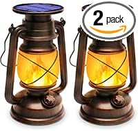 Solar Lantern Outdoor Waterproof,LED Vintage Flickering Flame Solar Lights,Camping Lamps,Solar Powered Hanging Rustic Heavy Duty Lantern Landscape Decor for Patio Garden Yard Deck Pathway,2Pack