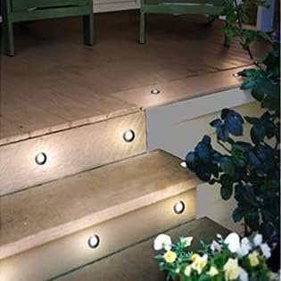 Deck Lights Outdoor Waterproof Low Voltage Lighting Kit Stainless Steel 1W Outdoor Yard Garden Decoration Lamps Landscape Pathway Patio Step Stairs Black Border(6pcs,Cool White)