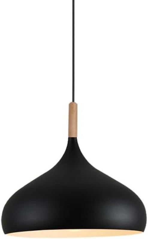 Creative Colorful Wood Metal Pendant Light, Nordic Modern Hanging Light Fixture, Single Rustic Farmhouse Pendant Lamp, Simple Retro Pendant Lighting for Kitchen Island Dining Table (Black,9.4in)