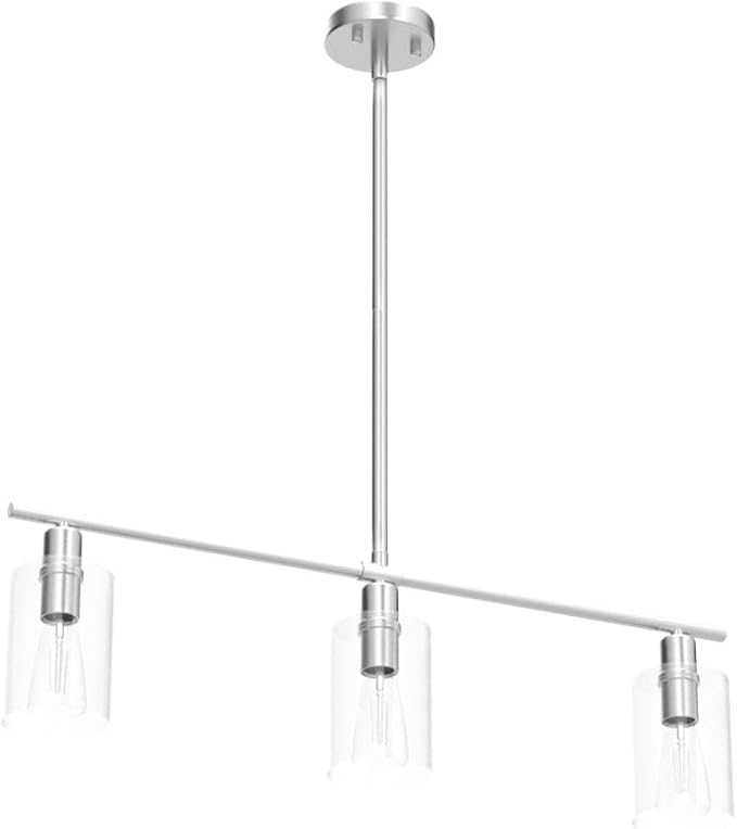 ETONIMERR Brushed Nickel Glass Pendant Lighting Over Island 3 Light Modern Kitchen Pendant Light with Glass Shade Industrial Linear Pendant Lighting for Kitchen Island