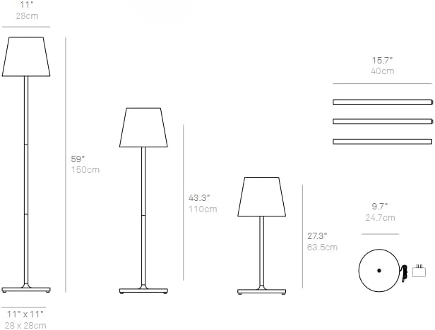 Zafferano, Poldina XXL Lamp, Rechargeable Cordless Floor Lamp with Touch Controls, Suitable for Indoor and Outdoor, Dimmer, 2700-3000 K, Adjustable Height 27-59 Inches, Dark Grey Color