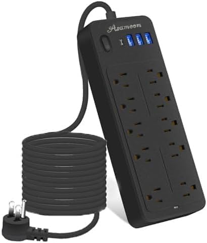 6 FT Power Strips with Surge Protection 1625W/13A, 10 Outlets with 4 USB Ports (1 USB C) Long Extension Cord with Multiple Outlets 14-in-1 Flat Plug Power Strip Protector 1700J 16Awg Black ETL Listed
