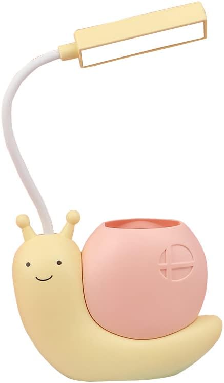 Cute Kids Lamp with Pen Holder,LED Desk Lamp for Child,Snail Shape USB Charging Student Learning Eye Protection Lamp with 360° Bendable Adjustable Neck Yellow