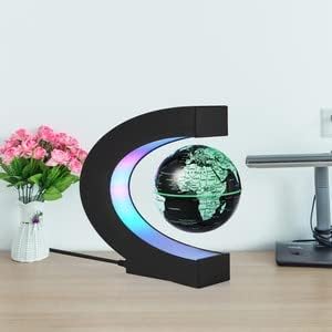 Levitating Globe, Magnetic Floating Globes with Multi-colors Changing LED light, 360 Degree Rotating C Shape Magnetic Levitation World Map Globe Lamp for Room Decor