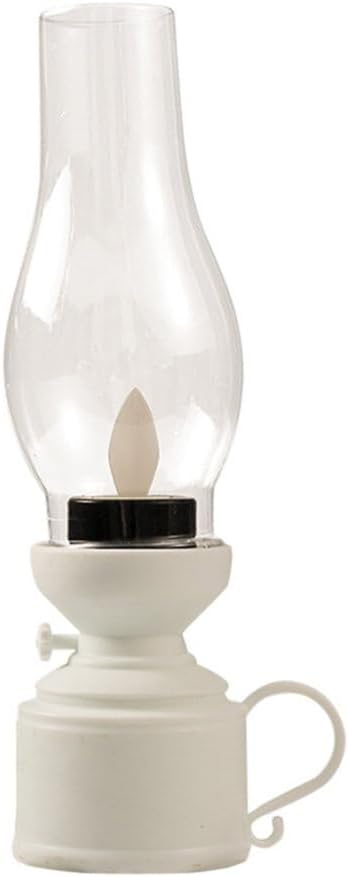 Zerodeko Kerosene Lamp Vintage Flameless Table Lamp Led Kerosene Lantern Clear Hurricane Lamp Battery Operated Nightstand for Bedroom Living Room White