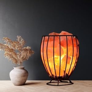 Himalayan Pink Salt Metal Basket Lamp (Tall) with Pair of Extra Bulb, Unique Gift Idea