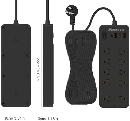 6 FT Power Strips with Surge Protection 1625W/13A, 10 Outlets with 4 USB Ports (1 USB C) Long Extension Cord with Multiple Outlets 14-in-1 Flat Plug Power Strip Protector 1700J 16Awg Black ETL Listed
