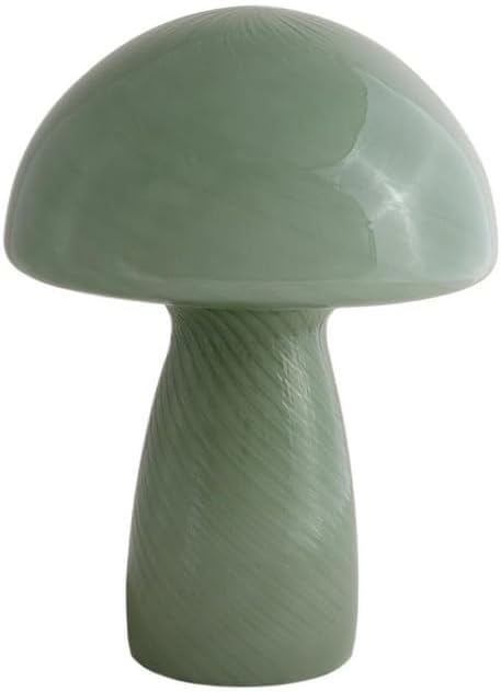 Urban Lifestyle 12" Green Striped Glass Mushroom Lamp, Modern Retro Table Lamp for Bedroom, Living Room, or Office Décor