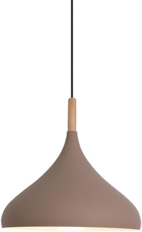 Creative Colorful Wood Metal Pendant Light, Nordic Modern Hanging Light Fixture, Single Rustic Farmhouse Pendant Lamp, Simple Retro Pendant Lighting for Kitchen Island Dining Table (Coffee,16.5in)