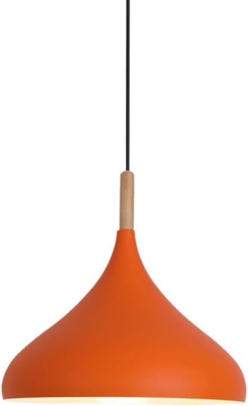Creative Colorful Wood Metal Pendant Light, Nordic Modern Hanging Light Fixture, Single Rustic Farmhouse Pendant Lamp, Simple Retro Pendant Lighting for Kitchen Island Dining Table (Orange,9.4in)