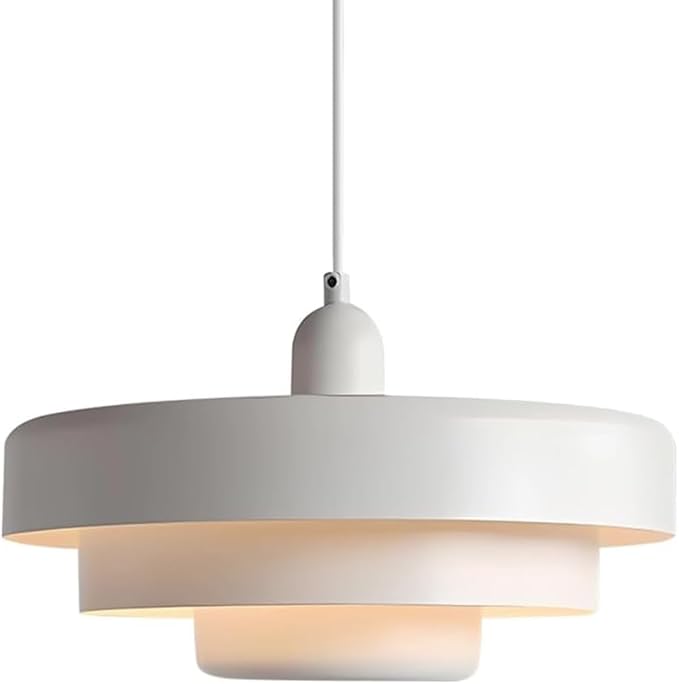 13.8" White Industrial Pendant Light, Mid Century Modern Nordic Adjustable Hanging Lamp for Kitchen Island, Dining Room, Living Room, Hallway Ceiling Light Fixture