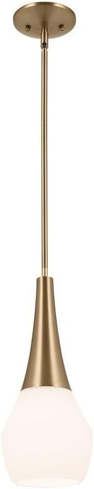 KICHLER Deela 17” Pendant Light for Kitchen Island in Champagne Bronze with Satin Etched Cased Opal Glass, 1-Light Hanging Lamp, 52529CPZ
