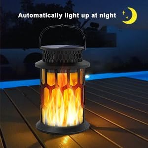 Solar Lanterns Outdoor Waterproof, Flickering Flame Hanging Solar Lanterns Solar Powered Wireless Lantern Decorative Lighting for Halloween Party,Patio,Garden,Yard,Pathway (1Pack)