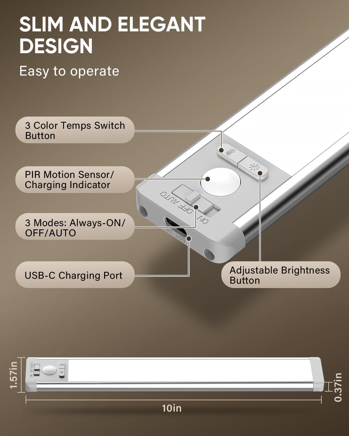 MCGOR Under Cabinet Light – Motion Sensor LED, 3-Pack