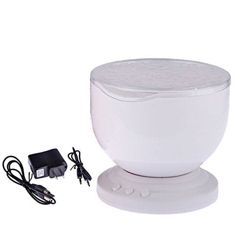 Soothing & Relaxing Ocean Wave Projector LED Night Light with Built-in Stereo Speakers / (12 LED Bulbs - 8 Colors)