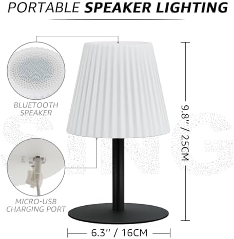 2 Pack Shower Lamp with Speaker IP44 Waterproof, Rechargeable Cordless Table Lamp RGB Color with Remote, LED Battery Operated Lights for Inside/Outdoor Bathroom Night Light Patio