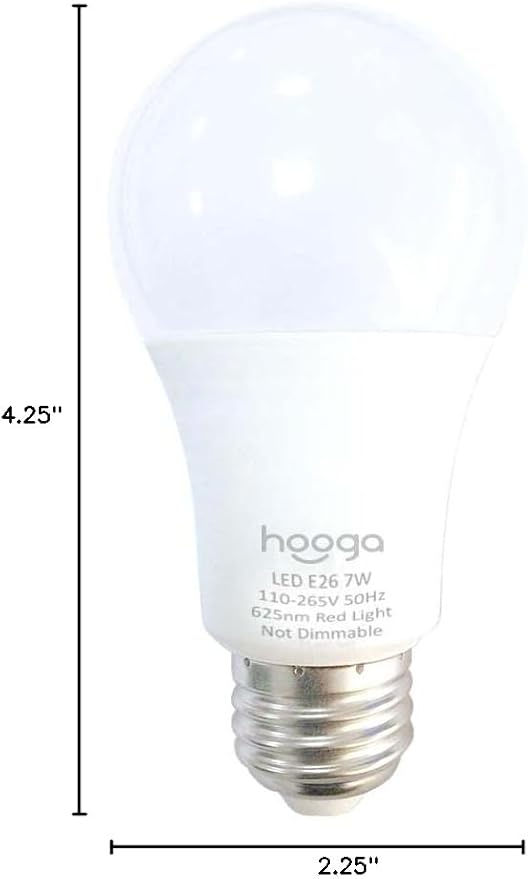 Hooga Sleep Light Bulb - Blue Light Blocking Red Night Light, 625nm for Healthy Sleep - Baby Nursery, 7W LED, 45W Replacement Single