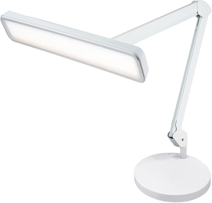 Neatfi Task Lamp – 2,500 Lumens, 30W, 22-Inch Wide Shade, 4 Brightness Levels, Eye-Caring Light, LED Task Light for Manicure Table, Crafts, Workbench, Office (Non-CCT with Base, White)