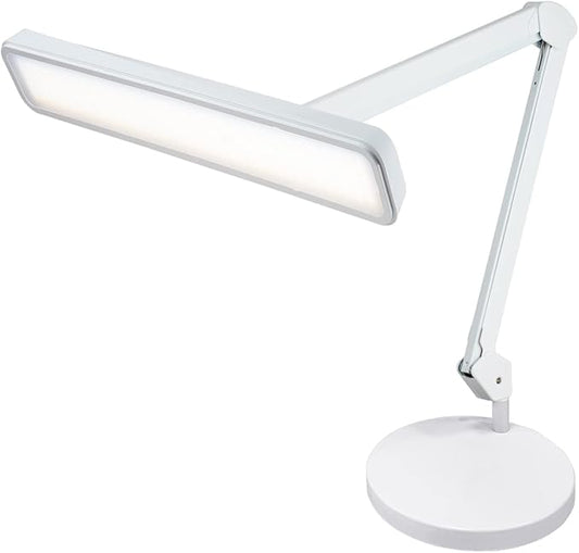 Neatfi Task Lamp – 2,500 Lumens, 30W, 22-Inch Wide Shade, 4 Brightness Levels, Eye-Caring Light, LED Task Light for Manicure Table, Crafts, Workbench, Office (Non-CCT with Base, White)